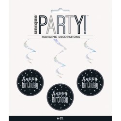 Happy Birthday κρεμαστά οροφής Μαύρα/Ασημί