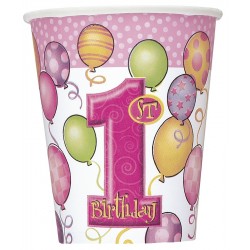 "First Bday Balloons Pink" Ποτήρι